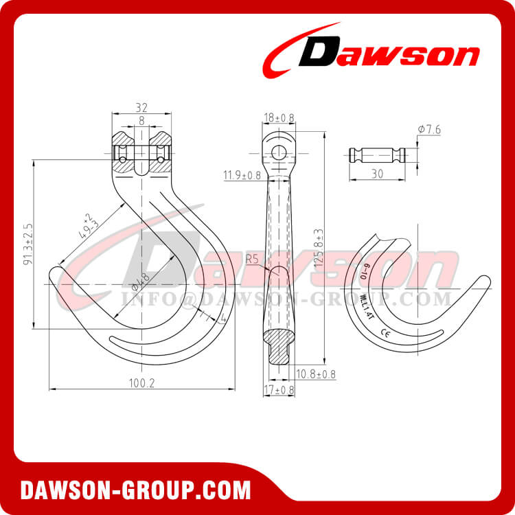 DS1082 Grade 100 Forged Steel Clevis Foundry Hook, G100 Clevis Type Large Opening Hook for Lifting - Dawson Group - China Factory, Supplier
