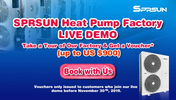 Demonstra&ccedil;&atilde;o ao vivo da f&aacute;brica da bomba de calor SPRSUN
